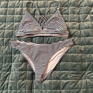 Blue and white striped bikini by Cupshe with cute razor back design